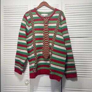 Jolly Sweaters Men’s Festive Red Green Tie Suspenders Christmas Sweater Size XXL